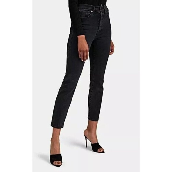 3X1 Jeans Women 24 Washed Black Denim Maddox Claudia Slim Straight Leg‎ Cropped - Picture 1 of 10
